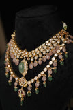 Polki Set diamond necklace 925 silver jewelry 22k gold plated - SHABURIS