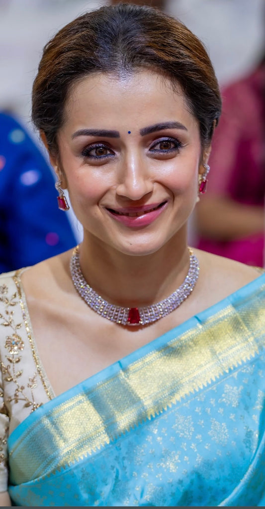 Trisha krishnan cocktail necklace statement jewelry silver necklace 925 silver with 22k gold plated - SHABURIS