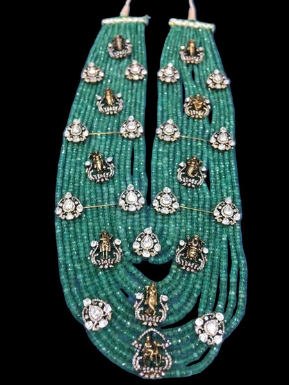 Emerald beads Necklace Polki necklace 925 silver jewelry 22k gold plated - SHABURIS