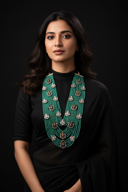 Emerald beads Necklace Polki necklace 925 silver jewelry 22k gold plated - SHABURIS