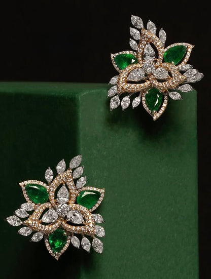 Cocktail studs | Big studs | Bridal Polki Earrings | Uncut Diamond Look Indian Jewelry | Wedding & Reception Ethnic Earrings | 925 silver earrings - SHABURIS
