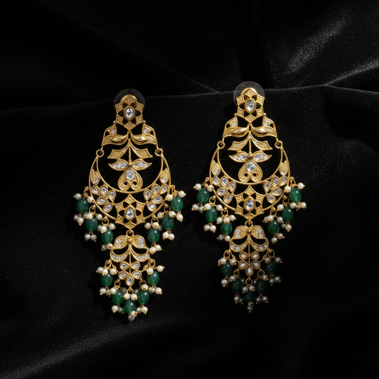 Chandbalis Polki Earrings Diamond Earrings Long earrings 925 Silver Jewelry Silver Earrings - SHABURIS