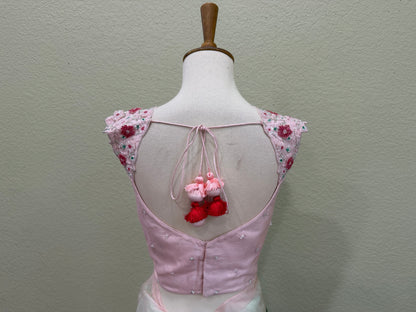 Cocktail saree with Blouse  - Baby Pink Floral