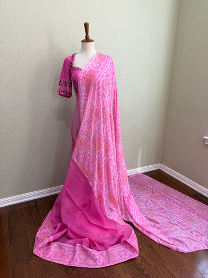 Bandhini saree with Blouse - Pink