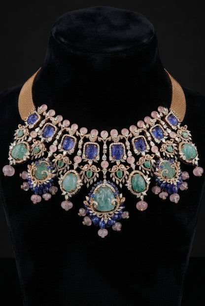 Polki necklace Cocktail Necklace Diamond Necklace 925 silver jewelry 22k gold plated - SHABURIS