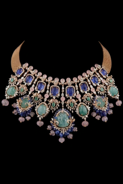 Polki necklace Cocktail Necklace Diamond Necklace 925 silver jewelry 22k gold plated - SHABURIS