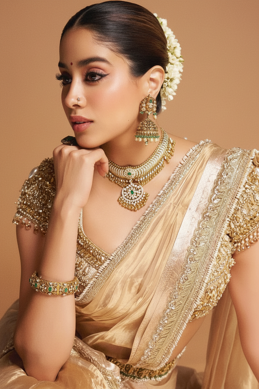 Jahnavi kapoor jhumkas polki jhumkas Diamond Jhumkas 925 silver jewelry 22k gold plated - SHABURIS