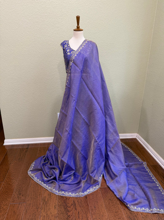 Cocktail saree with Blouse  - Purple