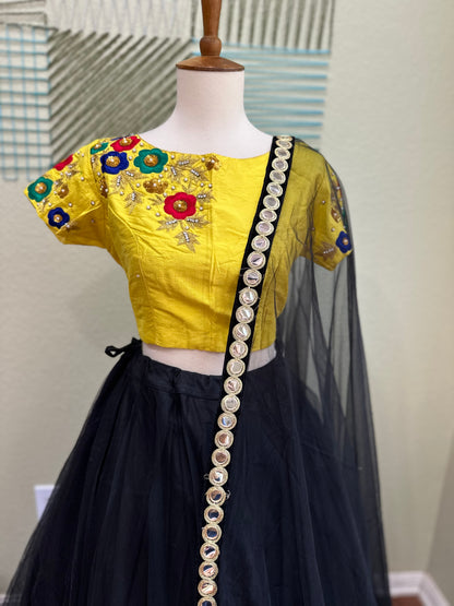 Designer Lehenga | Mehendi & Haldi Lehenga Choli | yellow black Lehenga Set | Indian Wedding Guest Outfit | Pre Wedding Ceremony Dress