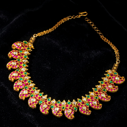 Mango Mala kundan Pure Silver jewelry Indian ,diamond Necklace-SHABURIS