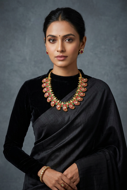 Mango Mala kundan Pure Silver jewelry Indian ,diamond Necklace-SHABURIS