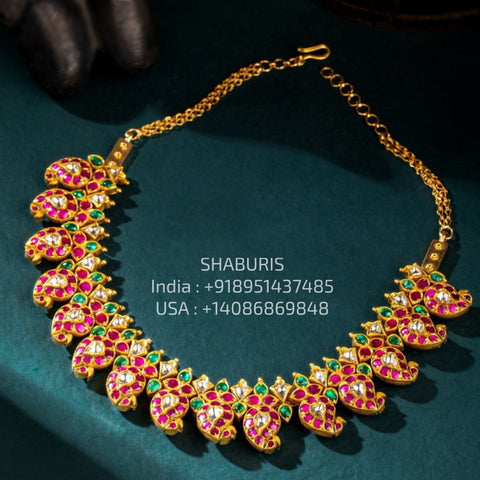 Mango Mala kundan Pure Silver jewelry Indian ,diamond Necklace-SHABURIS