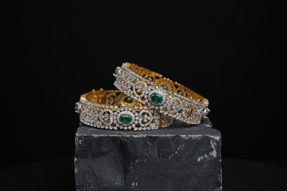 Diamond Bangles - Diamond Bangles - 925 Silver Jewelry - 22ct Gold Plated - CZ Bangles - South indian diamond Bangles design