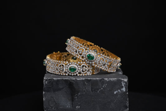 Diamond Bangles - Diamond Bangles - 925 Silver Jewelry - 22ct Gold Plated - CZ Bangles - South indian diamond Bangles design