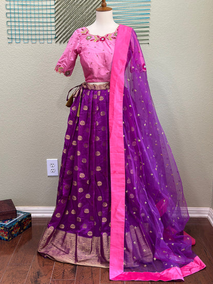 Banarasi Pattu Lehenga | Mehendi & Haldi Lehenga Choli | Red & pink Lehenga Set | Indian Wedding Guest Outfit | Pre Wedding Ceremony Dress