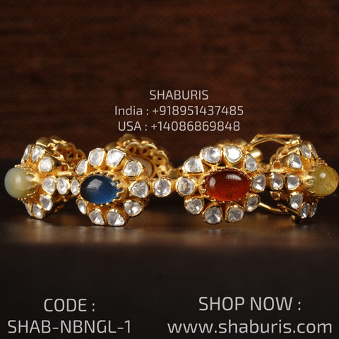 Navaratan Bangle Pure Silver jewelry Indian ,diamond Necklace-SHABURIS