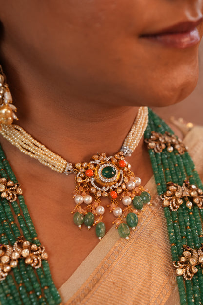 Coral necklace Pure Silver jewelry Indian diamond Necklace - SHABURIS (Ready to Ship from India)