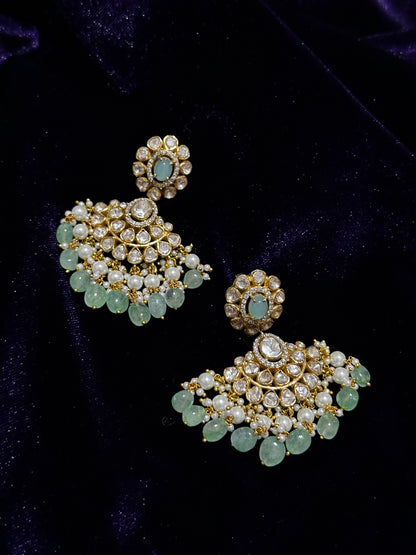 Polki Earrings 925 silver with 22k gold plated - SHABURIS