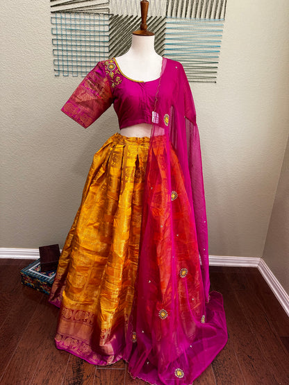 Kanchi pattu Lehenga | Mehendi & Haldi Lehenga Choli | yellow Lehenga Set | Indian Wedding Guest Outfit | Pre Wedding Ceremony Dress