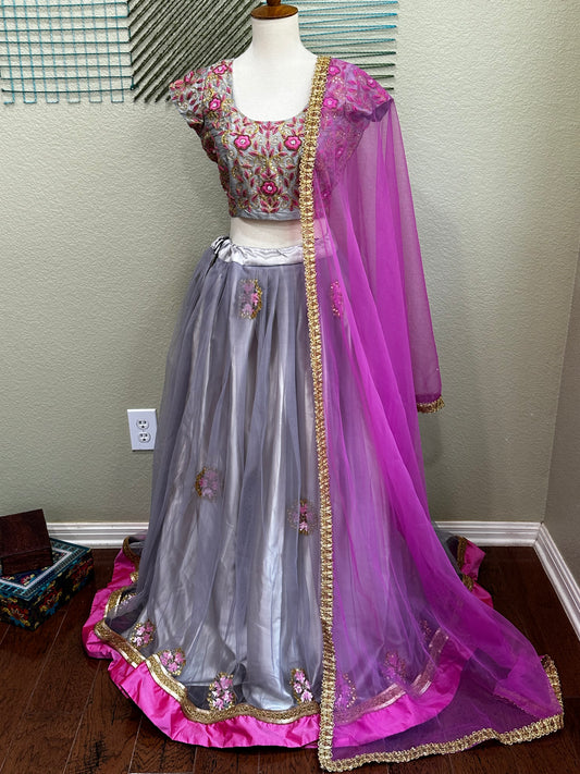 Designer Lehenga | Mehendi & Haldi Lehenga Choli | grey Lehenga Set | Pink Lehenga Set | Indian Wedding Guest Outfit | Pre Wedding Ceremony Dress