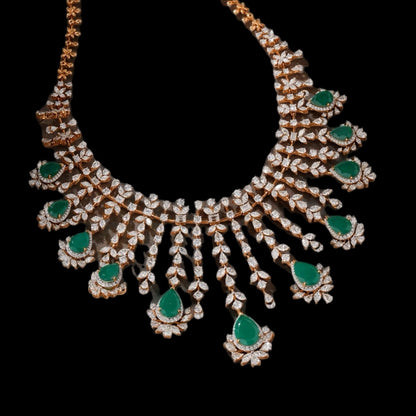 Emeralds necklace diamond necklace 925 silver jewelry 22k gold plated - SHABURIS