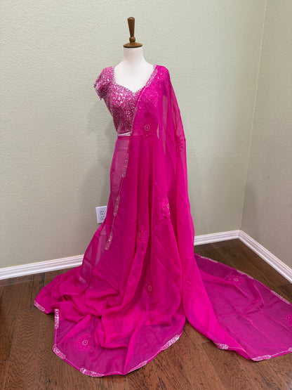 Cocktail saree with Blouse  - Hot Pink