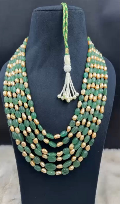 Russian Emeralds pearl Necklace wedding jewelry silver necklace 925 silver with 22k gold plated - SHABURIS