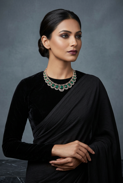 Diamond Necklace - 925 silver Jewelry,South Indian Jewelry,bridal choker,Indian Wedding Jewelry,pure Silver indian jewelry - NIHIRA - SHABURIS