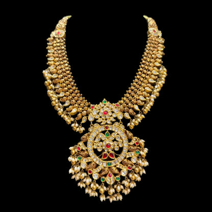 Guttapusalu necklace bridal necklace polki necklace diamond Jewelry necklace Pearl necklace statement jewelry silver necklace 925 silver with 22k gold plated - SHABURIS