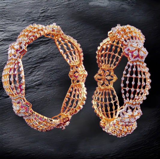 Diamond Bangles - 925 Silver Jewelry - 22ct Gold Plated - CZ Bangles - South indian diamond Bangles design