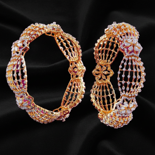Diamond Bangles - 925 Silver Jewelry - 22ct Gold Plated - CZ Bangles - South indian diamond Bangles design