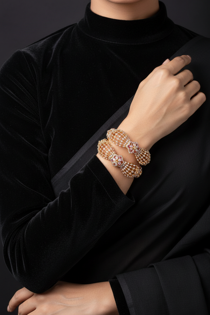 Diamond Bangles - 925 Silver Jewelry - 22ct Gold Plated - CZ Bangles - South indian diamond Bangles design