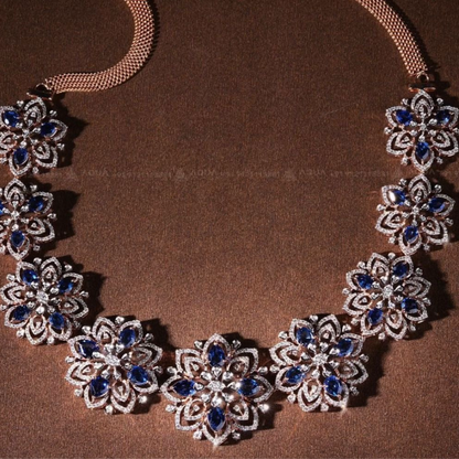 Cocktail Necklace blue stone tanzanite necklace Diamond necklace - 925 silver Jewelry , South Indian Jewelry,bridal choker,Indian Wedding Jewelry,pure Silver indian jewelry - SHABURIS