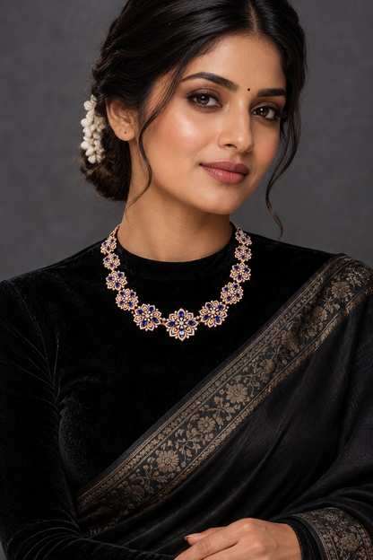 Cocktail Necklace blue stone tanzanite necklace Diamond necklace - 925 silver Jewelry , South Indian Jewelry,bridal choker,Indian Wedding Jewelry,pure Silver indian jewelry - SHABURIS