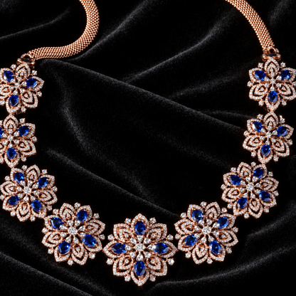Cocktail Necklace blue stone tanzanite necklace Diamond necklace - 925 silver Jewelry , South Indian Jewelry,bridal choker,Indian Wedding Jewelry,pure Silver indian jewelry - SHABURIS