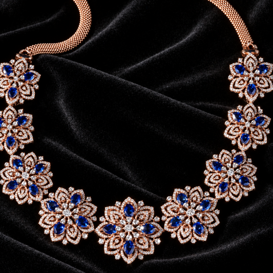 Cocktail Necklace blue stone tanzanite necklace Diamond necklace - 925 silver Jewelry , South Indian Jewelry,bridal choker,Indian Wedding Jewelry,pure Silver indian jewelry - SHABURIS