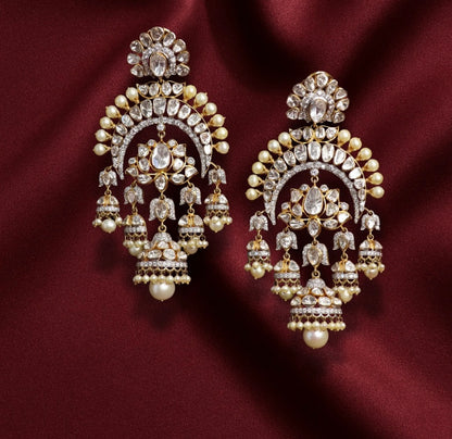 Polki jhumkas antique studs diamond studs - 925 silver Jewelry , South Indian Jewelry,bridal choker,Indian Wedding Jewelry,pure Silver indian jewelry - SHABURIS