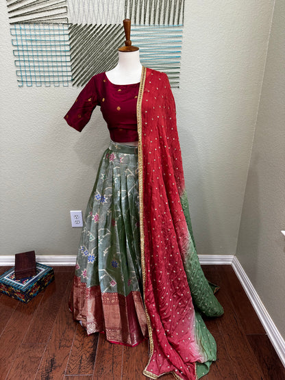 Banarasi tissue Lehenga | Mehendi & Haldi Lehenga Choli | Green Lehenga Set | Indian Wedding Guest Outfit | Pre Wedding Ceremony Dress