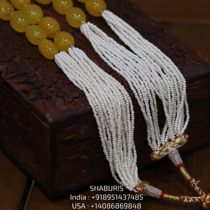 Yellow Saphire beads beaded mala pure gems gold jewelry designs indian pure silver jewelry bead necklace statement jewelry SHABURIS