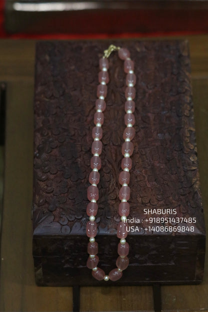 Pink topaz South sea pearl bead necklace statement jewelry SHABURIS