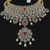 Diamond Necklace - Bridal Necklace - Wedding Necklace - 925 silver Jewelry,South Indian Jewelry,bridal choker,Indian Wedding Jewelry,pure Silver indian jewelry - SHABURIS