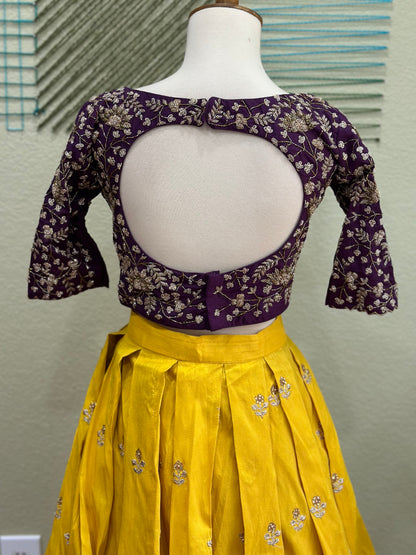 Designer Lehenga | Mehendi & Haldi Lehenga Choli | yellow purple Lehenga Set | Indian Wedding Guest Outfit | Pre Wedding Ceremony Dress