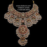 Guttapusalu Bridal necklace diamond Jewelry necklace Pearl necklace statement jewelry silver necklace 925 silver with 22k gold plated - SHABURIS