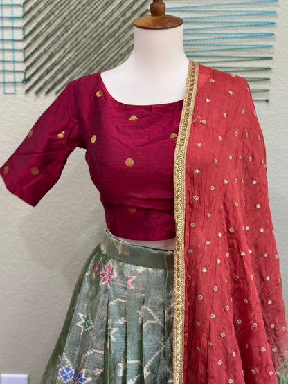 Banarasi tissue Lehenga | Mehendi & Haldi Lehenga Choli | Green Lehenga Set | Indian Wedding Guest Outfit | Pre Wedding Ceremony Dress