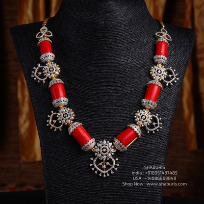 Coral necklace Pure Silver jewelry Indian diamond Necklace silver jewelry -SHABURIS