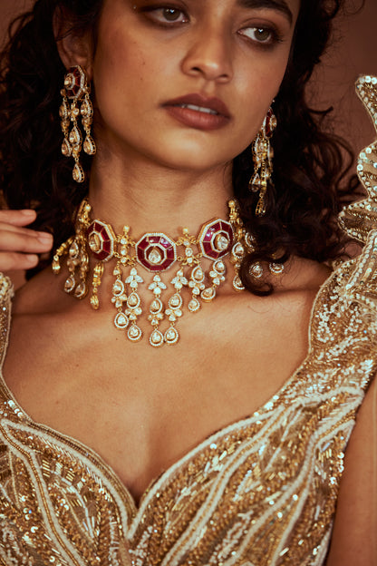 Polki necklace diamond necklace 925 silver with 22k gold plated- SHABURIS
