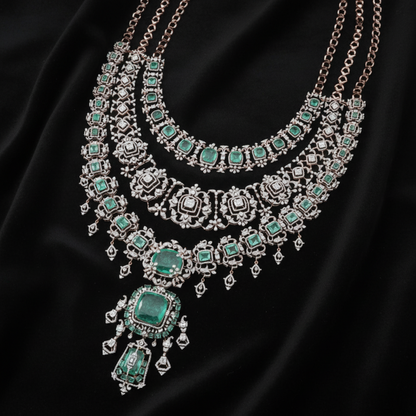 Diamond Jewelry necklace columbian emeralds statement jewelry silver necklace 925 silver with 22k gold plated - SHABURIS