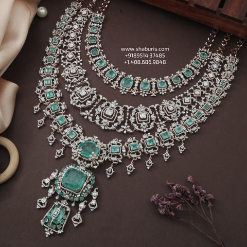 Diamond Jewelry necklace columbian emeralds statement jewelry silver necklace 925 silver with 22k gold plated - SHABURIS
