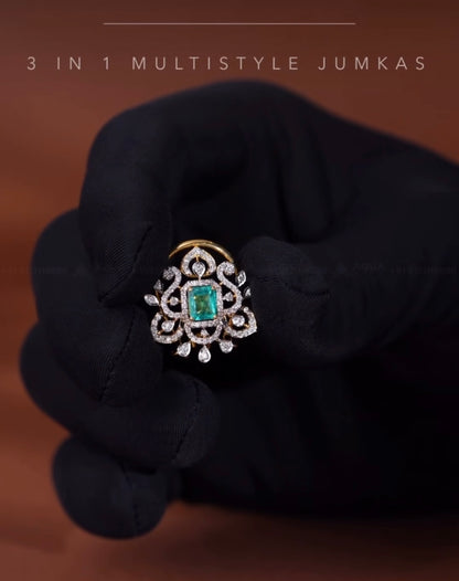 Diamond Jhumka Diamond Earrings statement studs diamond studs - 925 silver Jewelry , South Indian Jewelry,bridal choker,Indian Wedding Jewelry,pure Silver indian jewelry - SHABURIS