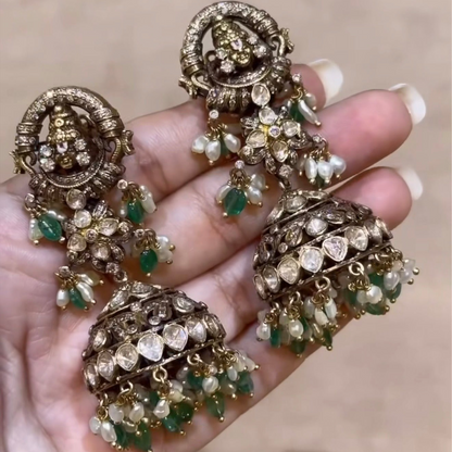 Guttapusalu Earrings | Big studs | Bridal Polki Earrings | Uncut Diamond Look Indian Jewelry | Wedding & Reception Ethnic Earrings | 925 silver earrings - SHABURIS